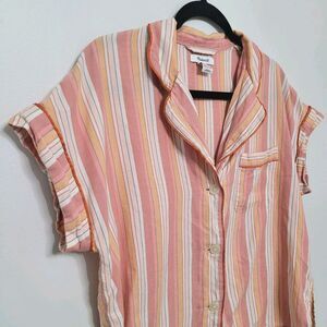 Madewell Pajama Top Medium Rainbow Stripe Button Up Y2K Vintage Aesthetic